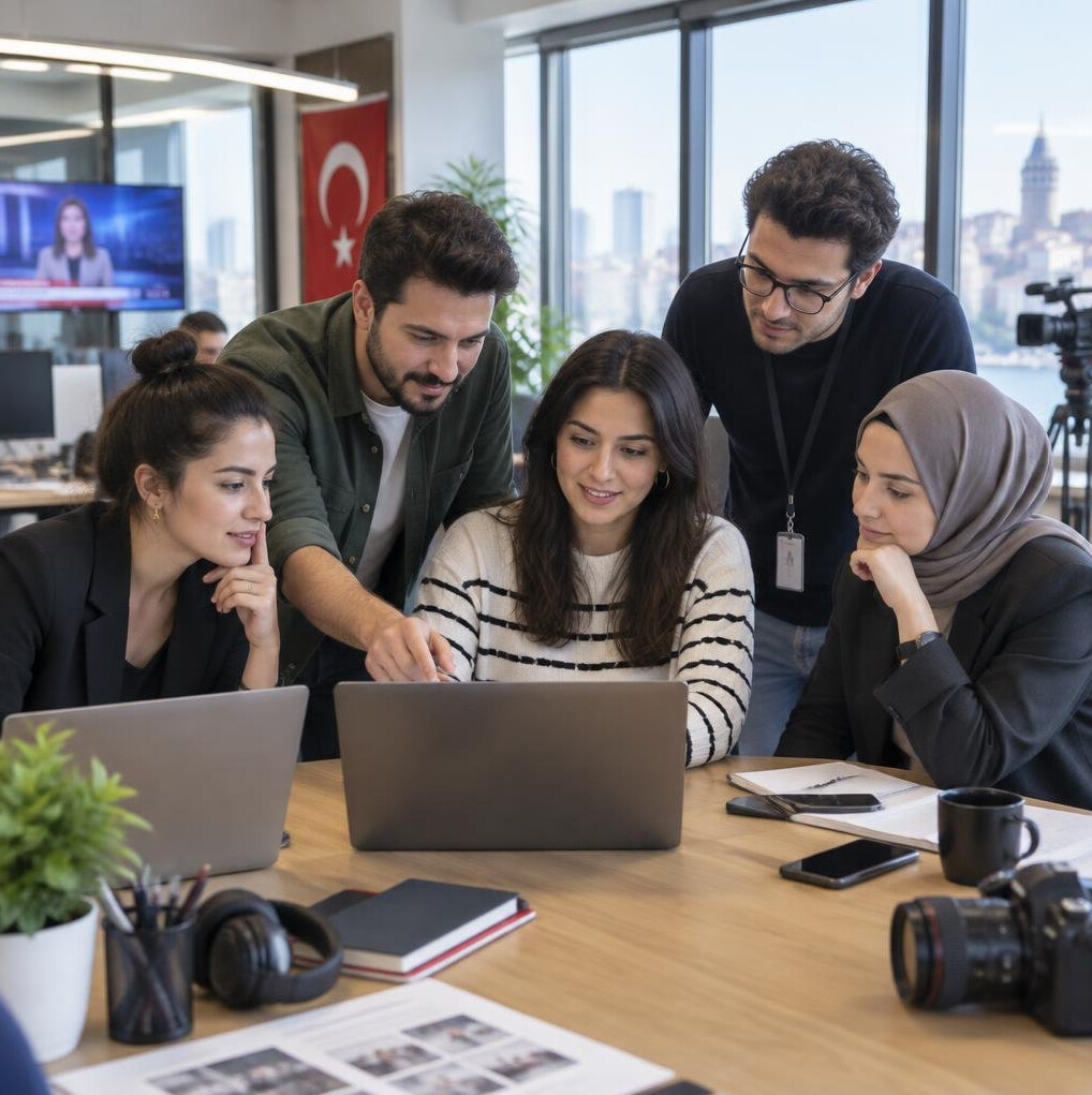 Colleagues working together on laptops in a bright office