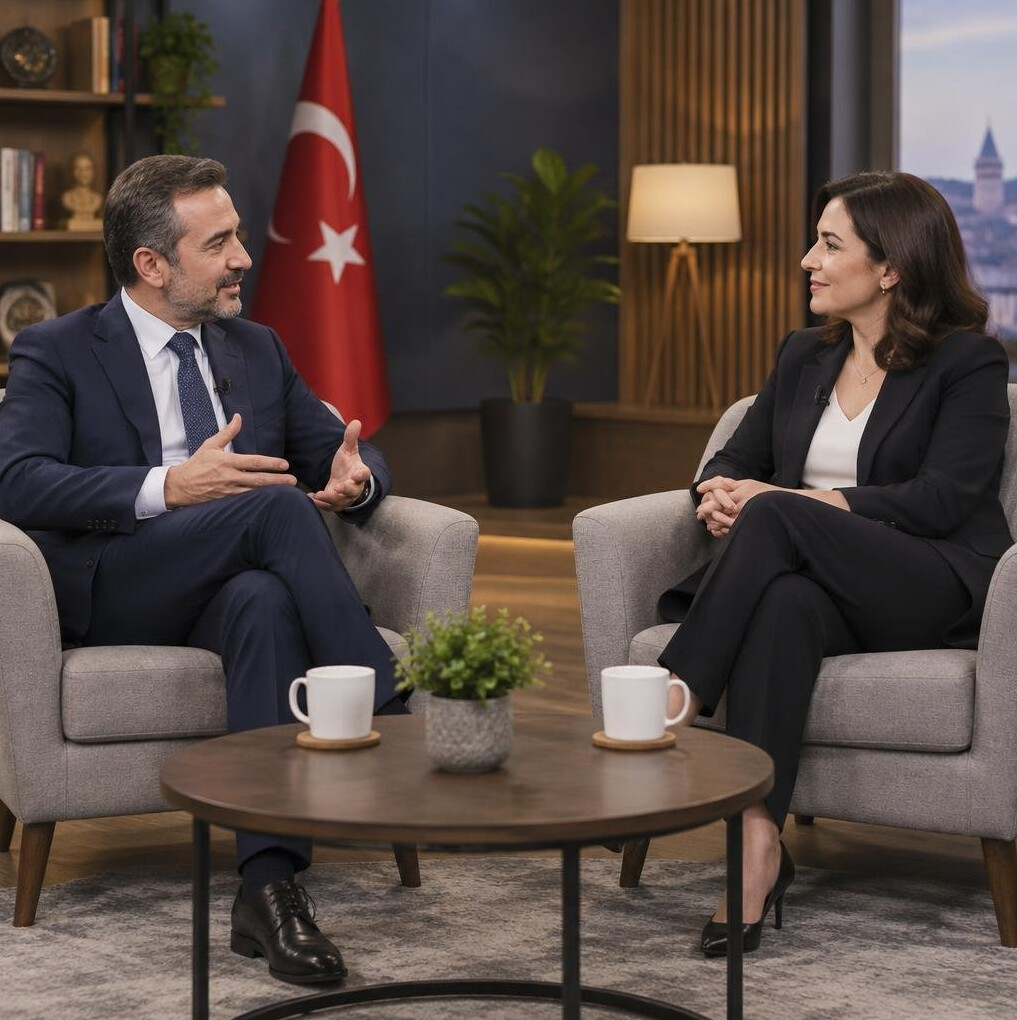 Two people having a calm conversation in armchairs